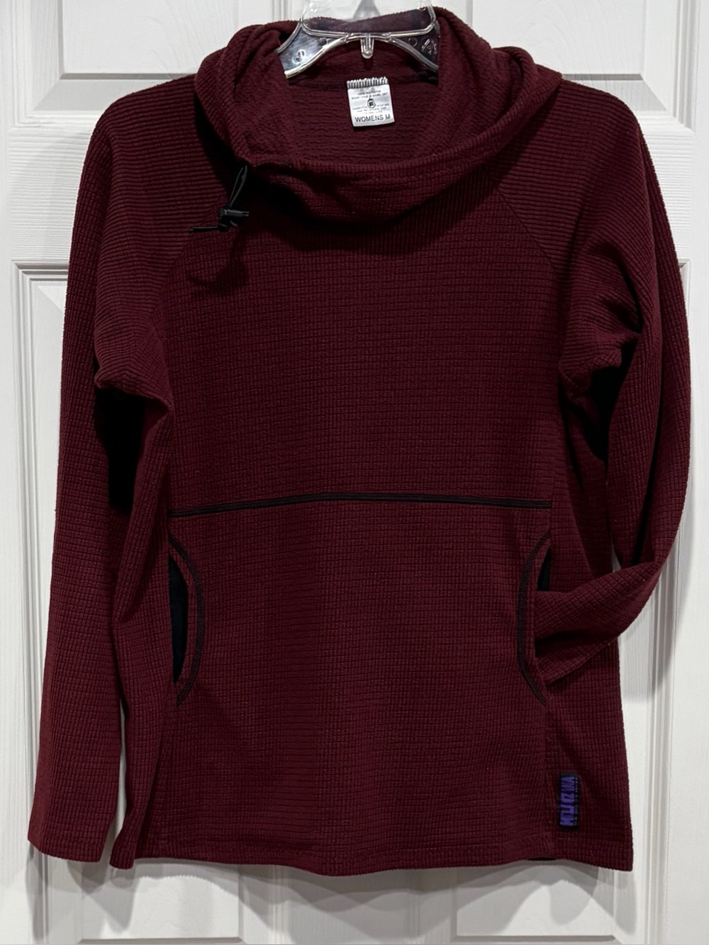 Melanzana Women’s Medium Micro Grid Hoodie Cream Maroon Jacket GUC Microgrid